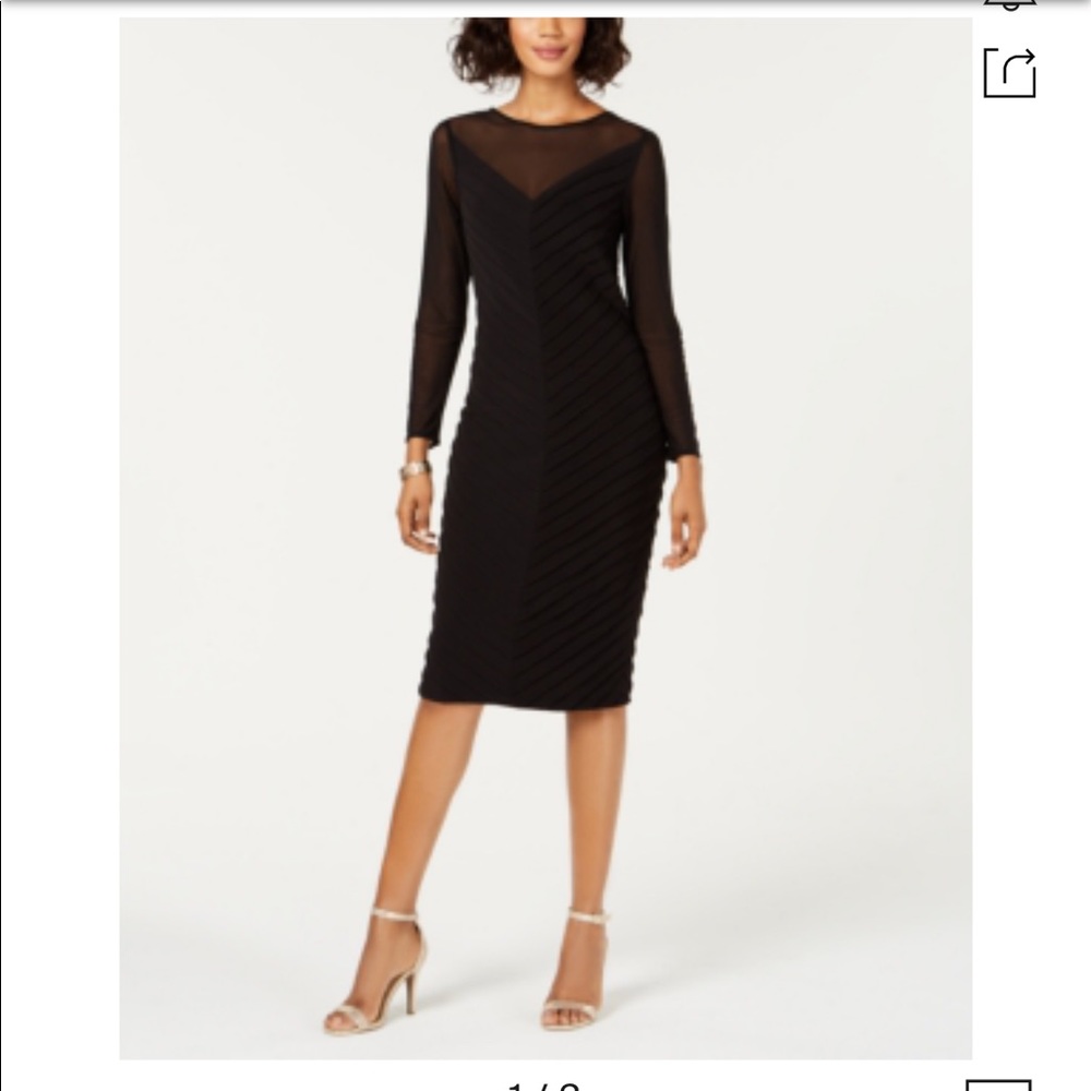 Adrianna Papell Pintucked Illusion Dress In Black